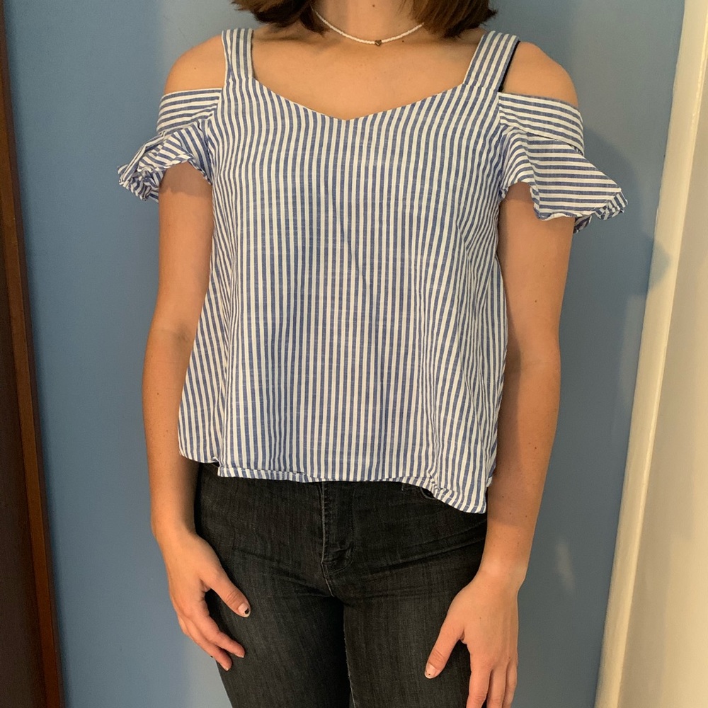 Blue and White striped off the shoulder top